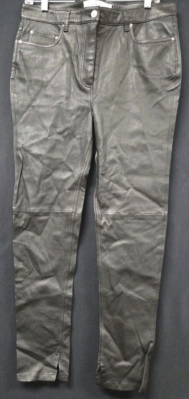 IRO Black Leather Pants Size 42 Flat Front Straight Leg High Rise NWOT
